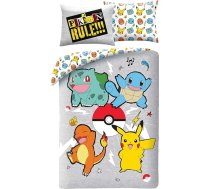 Pokemon Rules sega 140 x 200 cm + spilvendrāna ar Pikachu, Bisasam, Glumanda un Schiglotte