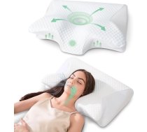 Kakla spilvens, spilvens no atmiņas putām, 2-in-1 ergonomisks kakla atbalsta spilvens cilvēkiem, kas guļ uz muguras, sāniem vai vēdera, 60 x 40 x 12/14 cm, balts