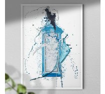 Hygge Creations zils džina pudeles attēls – mākslas reprodukcija – A4 formāts melnā rāmī