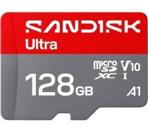 SANDISK Ultra microSDXC 128GB UHS-I karte + SD adapteris (līdz 195MB/s lasīšana, Full HD video, V10, U1, C10, A1) Karte Android viedtālruņiem vai planšetdatoriem, kamerām un portatīvajiem datoriem