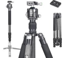 INNOREL RT75C oglekļa šķiedras statīvs 172 cm 2-in-1 statīvs monopods Profesionāls lieljaudas kameru statīvs maksimālā slodze 20 kg maksimālā caurule 29 mm ar centrālo kolonnu N44 lodveida galvas statīva somiņa (RT75C + N44)