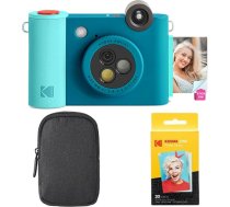 Kodak Smile+ 2-in-1 digitДЃlДЃ tЕ«lД«tД“jДЃ fotokamera un Bluetooth fotoprintera sДЃkumkomplekts + somiЕ†a + cinka 20 lapas - zils