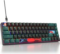 SOLIDEE mehāniskā spēļu tastatūra 65%, 68 taustiņi ar lineāru sarkanu slēdzi, vadu mehāniskā tastatūra ar LED apgaismojumu, jaukta gaisma, kompakta (68 melni-zaļa)