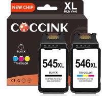 COCCINK 545XL 546XL atjaunota tintes kasetne Canon 545 546XL, kas ir saderīga ar MG2410 MG2420 MG2420 MG2450 MX490 MX492 TR4500 TR4520 TS202 TS205, 1 melna, 1 krāsaina