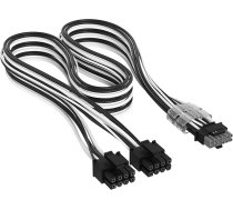Corsair Elite Elite Premium Type 4 Single Sheathed 2x 8-Pin to PCIe 12V-2x6 600W PSU kabelis - trīskāršs tīklveida paracord dizains, plakanas kabeļu knaibles, saderīgs ar Type 4 barošanas blokiem - melns/balts
