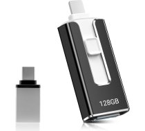 USB zibatmiņas karte 128 GB tālrunim, 4-in-1 atmiņas karte iPhone/iPad/Android/PC, USB 3.0 atmiņas karte, ātrgaitas zibatmiņas disks, ātrdarbīga foto zibatmiņas karte, fotoattēlu dublēšana, fotoattēlu video, melna