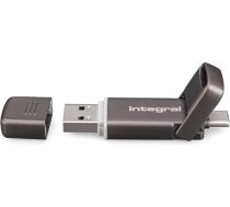 Integrāls USSD 128 GB SlimXpress Dual USB 3.2 Gen 2×1 zibatmiņas disks, divi C un A tipa porti, pārnēsājams SSD, lasīšana līdz 550 MB/s un rakstīšana līdz 500 MB/s.