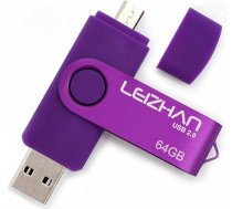 LEIZHAN 64 GB Micro USB 2.0 Stick Memory Stick Dual Flash Drive ar Micro USB diska savienojumu Android viedtālruņiem, planšetdatoriem un datoriem (64 GB, violets)