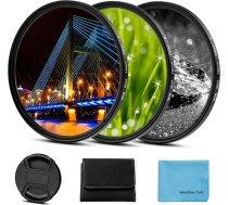 40,5 mm zvaigžņu filtrs 3 gabali (4 punkti, 6 punkti, 8 punkti), kas saderīgs ar Canon Nikon Sony Olympus DSLR kamerām + 3 ar centra aizdares objektīva vāciņu un filtra somu
