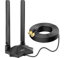 Trīsjoslu WiFi 6E antena RP-SMA WiFi antena ar magnētisko pamatni un 2 m pagarināšanas kabeli datoram, Bluetooth pamatplatei, WiFi 6 maršrutētājam, WiFi kamerai, PCI kartei