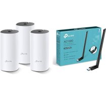 TP-Link Deco M4 Mesh WLAN komplekts (3 komplekti) un Archer T3U Plus AC1300 augstas izšķirtspējas USB WLAN adapteris ar antenām