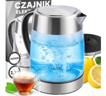 RTO Elektriskā tējkanna bezvadu liela 1,7l spēcīga 2200w led tērauda stikls - or1302