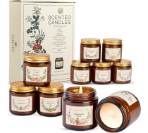 10 aromātisko sveču dāvanu komplekts sievietēm, 10 smaržu komplekts, aromātiskās sveces stiklā, sojas vaska sveces dāvana 10 x 100 g, 250 stundas, aromterapijas komplekts Ziemassvētkiem, dzimšanas dienai, vannai, spa, meditācijai, stresa mazin