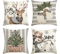 Artoid Mode Sniegavīrs ziemeļbriedis cimdi Holly Buffalo pleds Ziemassvētku spilvenu pārvalki Komplekts 4 45 x 45 cm Ziemas dekoratīvie spilvenu pārvalki Dīvāns Dzīvojamās istabas apdare