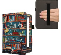 kwmobile Flip Case saderīgs ar Amazon Kindle Paperwhite (2024)/Colorsoft - Priekšējais nodalījums - Rokas siksniņa - Bibliotēkas motīvs Daudzkrāsains