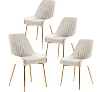 Dining Room Chairs, Set of 4, Velvet Upholstered Chairs with Backrest, Kitchen Chairs with Golden Legs, Ergonomic Chairs for Dining Room, Living Room and Bedroom (White)