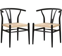 Dining Room Chairs Set of 2 Modern Woven Dining Chairs Rattan Chairs Dining Chairs Backrest Ergonomic Suitable for Dining Room Living Room and Kitchen - Black