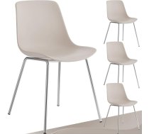 tectake Set of 4 Dining Room Chairs, Modern Design, Plastic Chairs with Slim Steel Legs, Ergonomic Kitchen Chairs with Non-Slip Caps, Comfortable Office Chair, Easy Cleaning - Taupe/Chrome