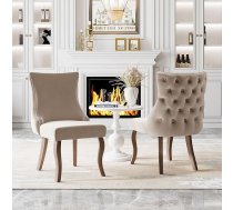 Merax Dining Room Chairs, Set of 2, Modern Upholstered Chairs with High Backrest, Comfortable Velvet Living Room Chair, Ergonomic Chair for Study, Kitchen, Bedroom, Solid Wood Frame, Beige