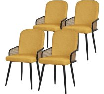 ML-Design Dining Room Chairs, Set of 4, Mustard with Fabric Cover, Kitchen Chairs with Rattan Look Armrests, Padded Chairs with Metal Legs, Ergonomic Armchairs, Upholstered Chairs, Accent Chairs for