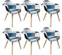 Dining Room Chairs Blue Set of 6 with Armrests - Beech Wood Legs Comfortable - Ergonomic Living / Leisure / Office / Kitchen Chair