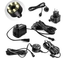 Strūklakas sūkņa komplekts 500 l/h ar 1x LED apgaismes gredzenu siltā baltā krāsā un gaismas sensoru dīķa sūknim, kas paredzēts pavasara akmens ūdens elementam 12 V