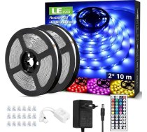 LE RGB LED lentes, 20 m (2 x 10 m) LED lentes, 12 V, 5050 SMD 600 LED lentes Ziemassvētku dekorēšanai, pašlīmējoša elastīga gaismas josla ar tālvadības pulti, pasaku gaismas mājai, ballītei, bāram, TV