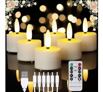 LED tējas gaismas ar tālvadības pulti, uzlādējamas nedegošas sveces ar 30 stundu darbības laiku, mirgojošas ar akumulatoru darbināmas sveces kāzām, Ziemassvētkiem, dekorēšanai (silti balta, 6)