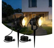 2 Stück Gartenbeleuchtung LED mit Strom Warmweiß 10W LED Gartenstrahler mit Erdspieß IP65 Wasserdicht Gartenleuchte für Außen Garten Wegen Rasen Hof (1,5 m Kabel mit Stecker)