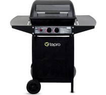tepro Irvine Lava Stone gāzes grils ar maks. 5,4 kW jauda, nerūsējošā tērauda dubultais deglis, ietilpst lāvas akmeņi, pjezo aizdedze rotējošajā vadības ierīcē, grila ratiņi ar ritenīšiem, izmēri aptuveni 94 x 51 x 102 cm, melns.