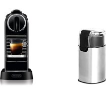 Nespresso De'Longhi EN167.B Citiz kafijas kapsulu automāts ar augstspiediena sūkni, 1260 W, 1 litrs, 37,4 x 11,9 x 25,5 cm, melns & Amazon Basics - elektriskā kafijas dzirnaviņas, nerūsējošais tērauds
