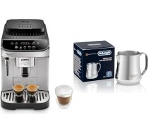 De'Longhi Magnifica Evo ECAM 292.33.SB Pilnībā automātisks kafijas automāts ar piena putu sprauslu, intuitīvu vadības paneli, 2 kafijas tasīšu funkciju, sudraba krāsā un piena krūzi DLSC060, 350 ml, nerūsējošais tērauds