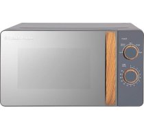 Russell Hobbs RHMM713G Compact Scandinavian Style Manual Mikroviļņu krāsns ar 5 jaudas līmeņiem, koka rokturi un pogu, taimeri, atkausēšanas funkciju, vieglu tīrīšanu, 17 L, 700 W, pelēka