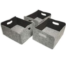 3 mazgājamu filca uzglabāšanas grozu komplekts, raibi pelēks/tumši pelēks D x platums x augstums: 30 x 24 x 15 cm, organizatora kaste, plauktu kaste, saliekamā kaste, rotaļlietu grozs, filca grozs