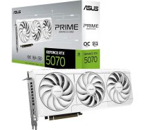 ASUS Prime GeForce RTX 5070 White OC Edition 12GB GDDR7 spēļu grafiskā karte (NVIDIA DLSS 4, 2.5 slotu konstrukcija, SSF, PCIe 5.0, 3x DisplayPort 2.1b, 1x HDMI 2.1b, balta, PRIME-RTX5070-O12G-WHITE)