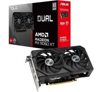 ASUS Dual Radeon RX9060XT 8G GDDR6 spēļu grafiskā karte (AMD Radeon RX9060XT, AMD RDNA 4 arhitektūra, 2.5 slotu konstrukcija, Dual BIOS, PCIe 5.0, 1x HMDI 2.1b, 2x DisplayPort 2.1a, DUAL-RX9060XT-8G)