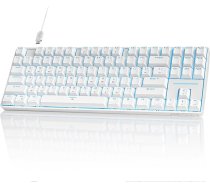 TMKB T87SE TKL spēļu tastatūra, kompakta 87 taustiņu mehāniskā tastatūra ar sarkanu lineāro slēdzi, LED apgaismojums, Anti-Ghosting, C tipa datu kabelis, ASV izkārtojums, datoram, Windows, spēlētājiem, balta