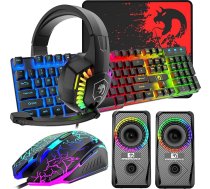 AK izkārtojums Vadu 104 taustiņu spēļu tastatūra Pele Austiņu skaļrunis 5 in 1 Combo Multi RGB Backlight Regulējams 2400DPI Pele Lieliska peles paliktnis Ūdensizturīgs