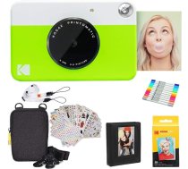 Kodak Printomatic instantkameras (zaļš) dāvanu komplekts + Zink papīrs (20 lapas) + luksusa futrālis + 7 jautri uzlīmju komplekti + marķieri ar diviem uzgaļiem + fotoalbums + piekaramie rāmīši + ērta kakla siksna