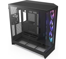 NZXT H9 Flow RGB (2025) - Liela divu kameru ATX Mid-Tower gaisa plūsmas datorkorpusa - Komplektā ietilpst 1 x 420 mm RGB ventilators un 1 x 120 mm ventilators - 420 mm radiatora atbalsts - Rūdīts stikls - Melns