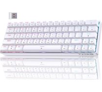 TMKB T63 spēļu mehāniskā bezvadu tastatūra ar sarkanu slēdzi, Bluetooth, 2.4G, ar kabeli, RGB apgaismojums, balta krāsā