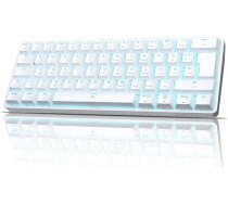 Dierya DK61SE-D spēļu tastatūra 60% mehāniskā, zils slēdzis, QWERTZ vācu izkārtojums, īpaši kompakta mini 61 taustiņu tastatūra, Anti-Ghosting, C tipa datu kabelis datoram, Windows, spēlētājiem, balta