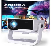 Smart projektors ar 4K atbalstu, Android 11, Full HD 1080P, 28000 lūmenu, WiFi 6 un BT 5.2, 120° regulējams statīvs, elektriskā fokusēšana, trapeces korekcija, mājas kinozāles projektors Switch/PS5 ierīcēm