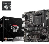 MSI A520M PRO Gaming pamatplate (AMD AM4, DDR4, PCIe 4.0, SATA 6 Gb/s, Dual M.2, USB 3.2 Gen 1, HDMI/DP, Micro-ATX)