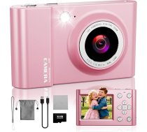 Digitālā kamera, 4K 64MP autofokusa fotokamera ar 18x digitālo tālummaiņu, 2,4 collu LCD ekrāns, 32 GB karte, filtrs, portatīvā kamera bērniem, pusaudžiem, video blogam, iesācējiem, rozā krāsā