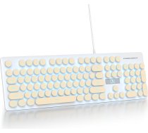 Vadu spēļu tastatūra rakstāmmašīna, 104 taustiņi ar membrānas LED apgaismojumu, amerikāņu izkārtojums QWERTY ar apaļiem taustiņiem datoram/PC/Laptop/Windows haki krāsā