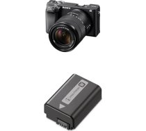 Sony Alpha 6400 APS-C bezspoguļa kamera ar Sony 18-135 mm objektīvu, ātra 0,02 sekundes automātiskā fokusēšana ar acu noteikšanu cilvēkiem un dzīvniekiem, 4K filmu ierakstīšana un noliekts displejs videoreportāžu uzņemšanai + NP-FW50