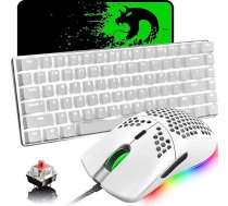 Mehāniskā spēļu tastatūra un pele, LED izgaismota USB C tipa tastatūra ar kabeli, sarkana slēdža Anti-Ghosting taustiņi + RGB 6400 DPI viegla spēļu pele Honeycomb Shell + peles paliktnis pelēm