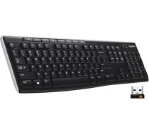 Logitech K270 bezvadu tastatūra, 2,4 GHz savienojums, izmantojot USB Unifying uztvērēju, 8 multivides un īsceļu taustiņi Izturīga pret šļakatām, 2 gadu akumulatora darbības laiks, spāņu QWERTY izkārtojums - melns