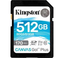 Kingston SDG3/512GB SD atmiņas karte (512GB SDXC Canvas Go Plus 170R C10 UHS-I U3 V30)